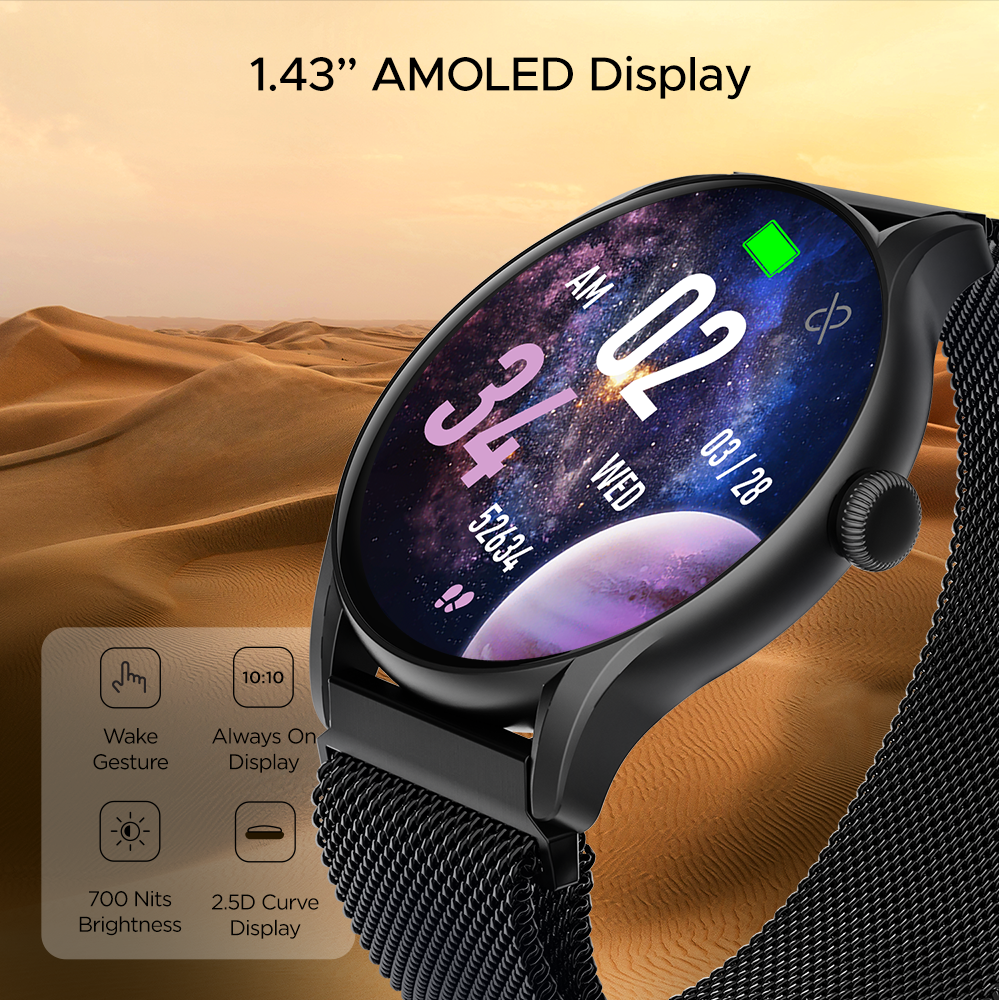 boAt Primia Ace  Smartwatch with 1.43 3.63cm Amoled Display BT Calling 100 Sports Modes Up to 10 Days Battery