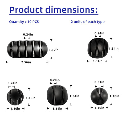 LA FORTE Cable Clips Cord Organizer Holder System with Multipurpose Silicone Adhesive Hooks Set of 10 Pieces - Pack of 2 Pcs