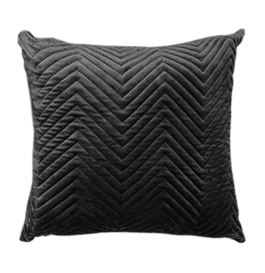 Quilted Velvet Cushion Cover, 16x16 inches, Black, Top Zipper, Pack of 1, Festive Sofa Pillow Cover.