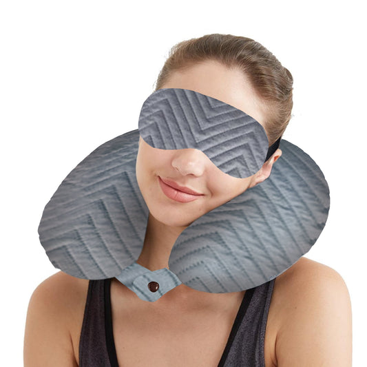 Travel Neck Pillow & Eye Mask Set, Quilted Velvet, Dark Grey, for Car, Flights, Men & Women, Head & Neck Support