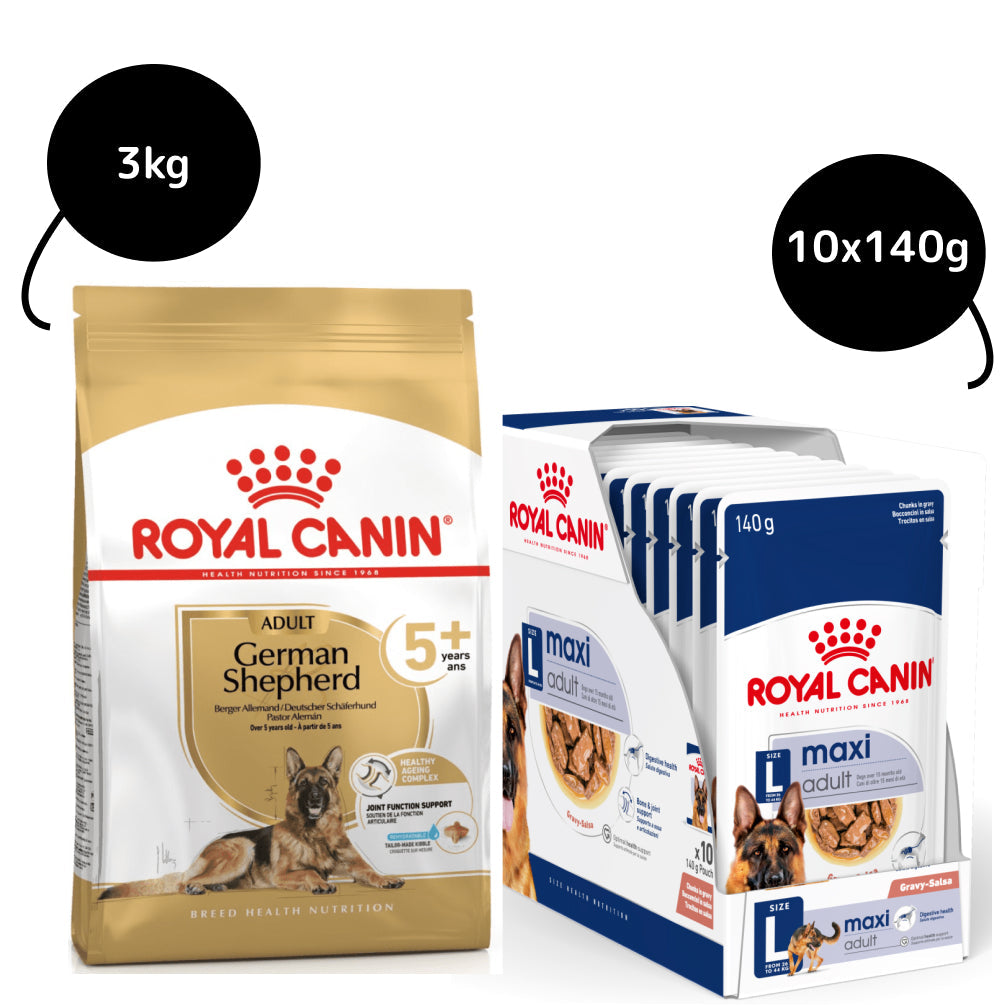 Royal Canin German Shepherd 5Dry Food and Maxi Adult Dog Wet Food Combo