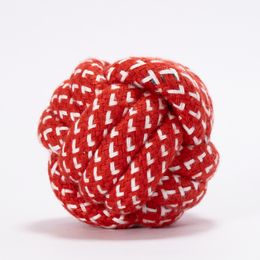 Skatrs Ball Shaped Rope Chew Toy for Cats  Dogs RedWhite