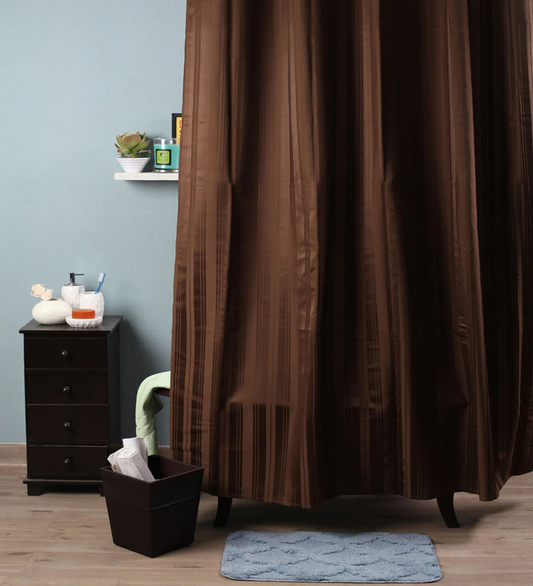 Lushomes Striped Brown Polyester Waterproof Shower Curtain 6x6.5 ft with Metal Eyelets, Non-PVC, for Washroom/Balcony.