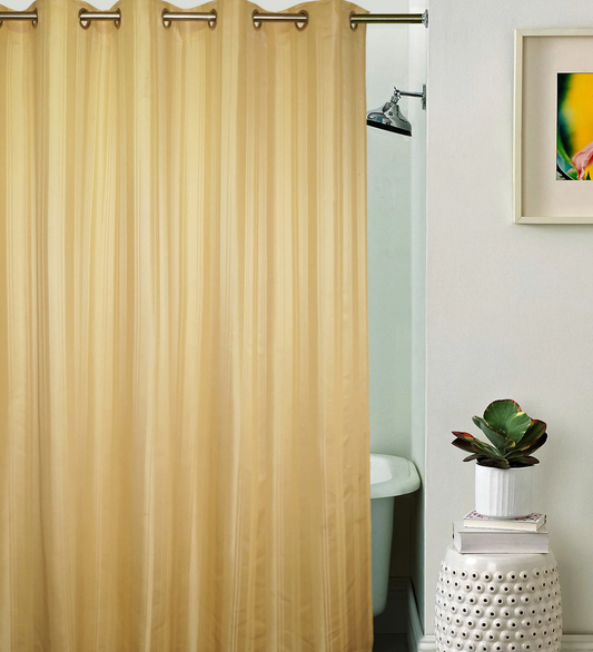 Lushomes Striped Gold Polyester Waterproof Shower Curtain 6x6.5 ft with Metal Eyelets, Non-PVC, for Washroom/Balcony