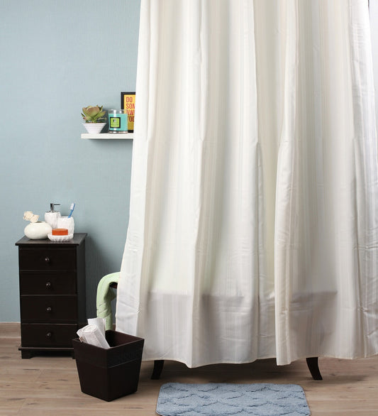 Lushomes Striped Cream Polyester Shower Curtain 6x6.5 ft, Waterproof, 10 Metal Eyelets, Non-PVC, for Washroom/Balcony.