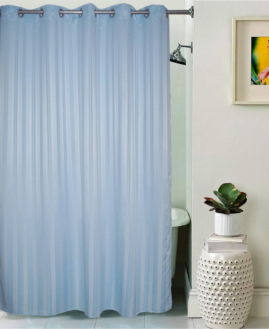 Lushomes Striped Sky Blue Polyester Shower Curtain 6x6.5 ft, Waterproof, 10 Metal Eyelets, Non-PVC, for Washroom/Balcony.