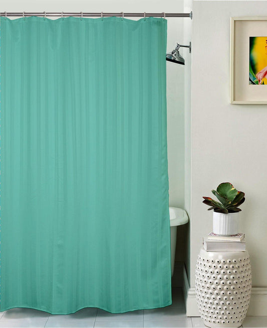 Lushomes Striped Green Shower Curtain, Waterproof Polyester, 6x6.5 ft, 12 Eyelet Hooks, Non-PVC, For Washroom/Balcony.