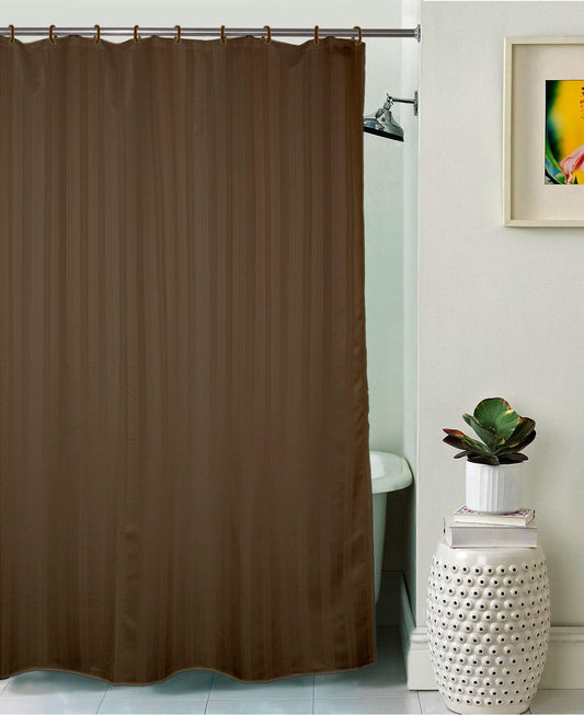 Lushomes Striped Coffee Shower Curtain, 6x6.5 ft, Polyester, Waterproof, 12 Eyelets, Hooks Included, Non-PVC, For Washroom/Balcony.