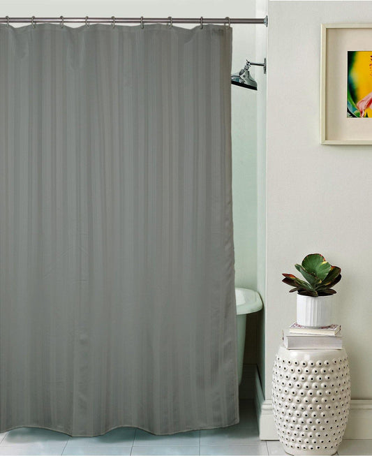 Lushomes Striped Grey Shower Curtain, Waterproof Polyester, 6x6.5 ft, 12 Eyelet Hooks, Non-PVC, For Washroom/Balcony.