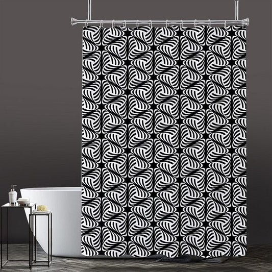 Lushomes Shower Curtain, 12 Hooks, Swirly Triangles, Non-PVC, Water-repellent, Black/White, 6x6.5 Ft, 72x80 Inch.