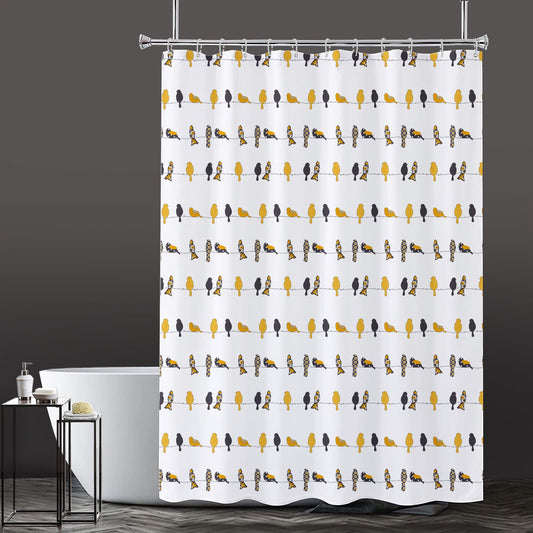 Lushomes Yellow Bird Shower Curtain, 6x6 ft, Water-repellent, 12 Hooks & Eyelets, Non-PVC.