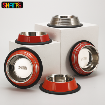 Skatrs Anti Skid Stainless Steel Striped Bowl for Dogs and Cats