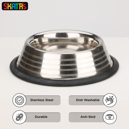 Skatrs Anti Skid Stainless Steel Striped Bowl for Dogs and Cats