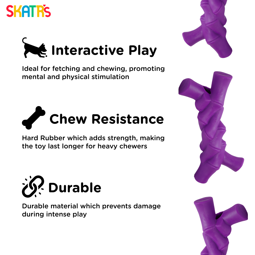 Skatrs Rubber Twisted Bone Toy for Dogs Purple