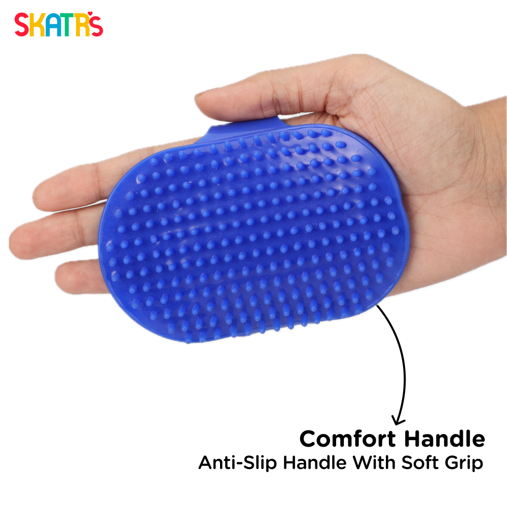 Skatrs Rubber Bristles Massage Hand Brush Comb for Dogs  Cats Blue