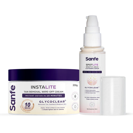 Sanfe De-tan  Depigmentation Kit Spotlite Sensitive Areas Lightening Serum  Instalite Wipe-Off Cream Exfoliates Lightens  Detans