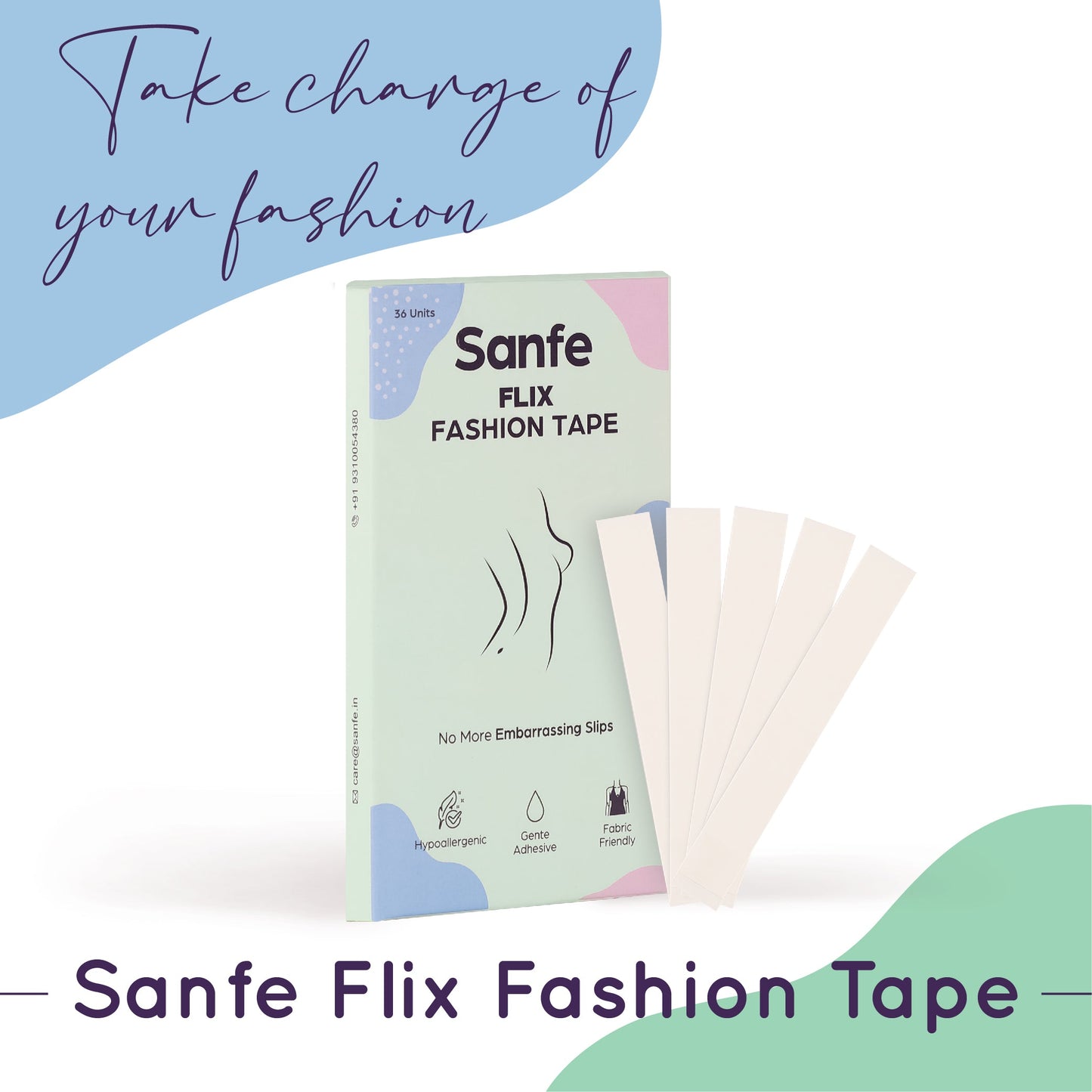 Sanfe Flix Fashion Tape  Fabric Tape  Body Tape  36 piece Double sided fashion tape Backless support Fabric friendly Adhesive