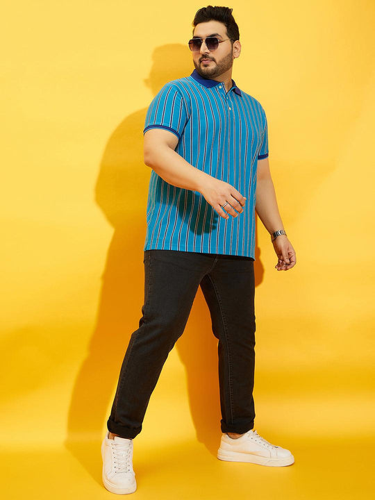 Men Plus Size Satordi Stripped Polo Tshirt