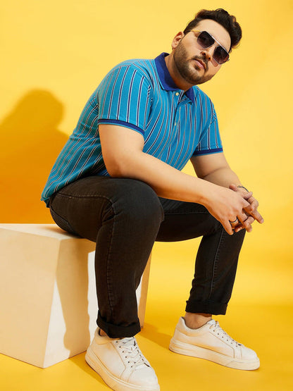 Men Plus Size Satordi Stripped Polo Tshirt