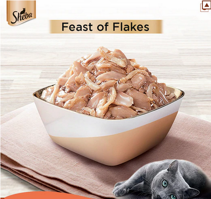 Sheba Fish with Dry Bonito Flake Skipjack  Salmon Fish and Fish with Sasami Cat Wet Food Combo