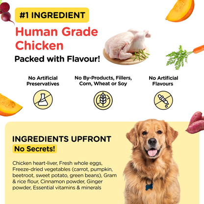 Henlo Chicken  Vegetable Baked Dry Food for Adult Dogs  100 human grade ingredients