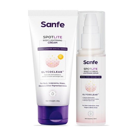 Sanfe Spotlite AM PM Underarm Lightening Combo: 3X Quicker Penetration, Glycodeep Tech, Spotlite Cream, Sensitive Area Serum for Dark Patches.