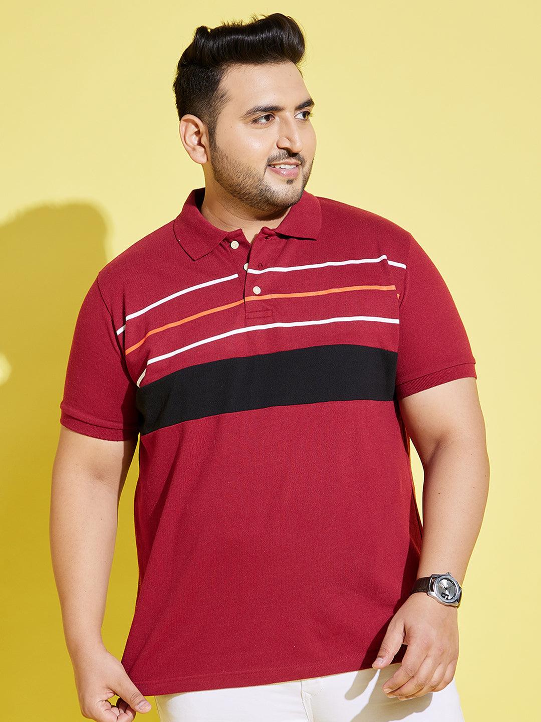 Men Plus Size Stubble Colorblock Polo Tshirt