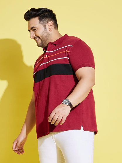 Men Plus Size Stubble Colorblock Polo Tshirt