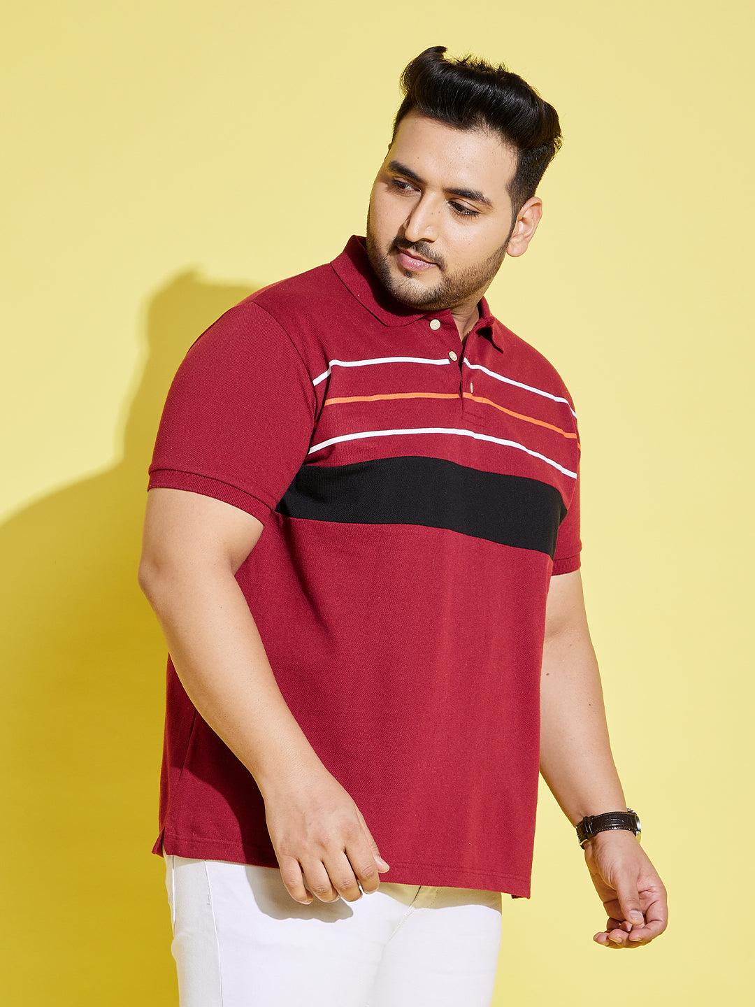 Men Plus Size Stubble Colorblock Polo Tshirt