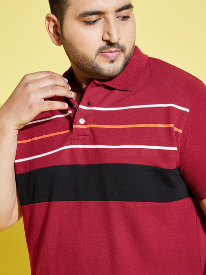 Men Plus Size Stubble Colorblock Polo Tshirt