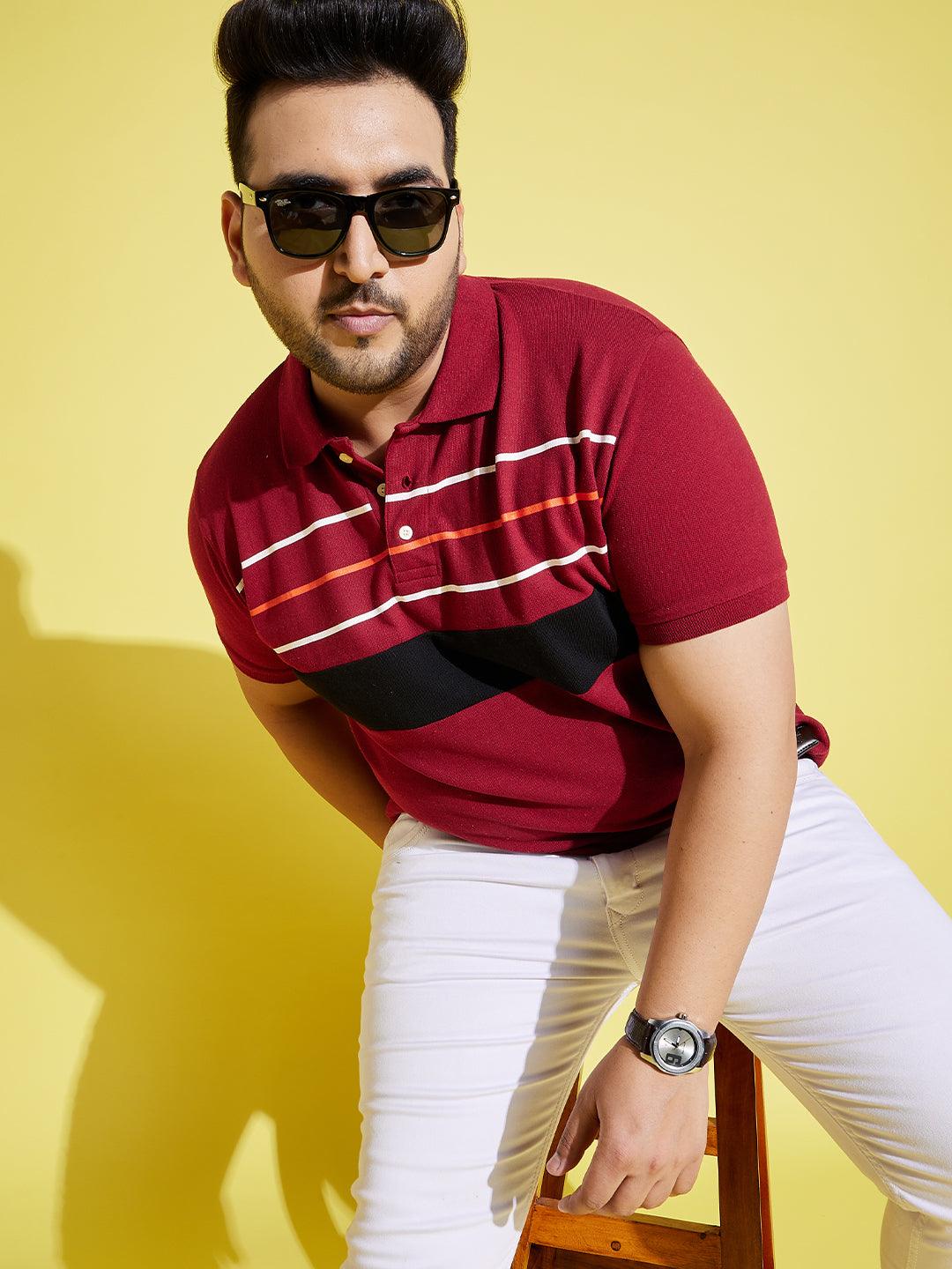 Men Plus Size Stubble Colorblock Polo Tshirt