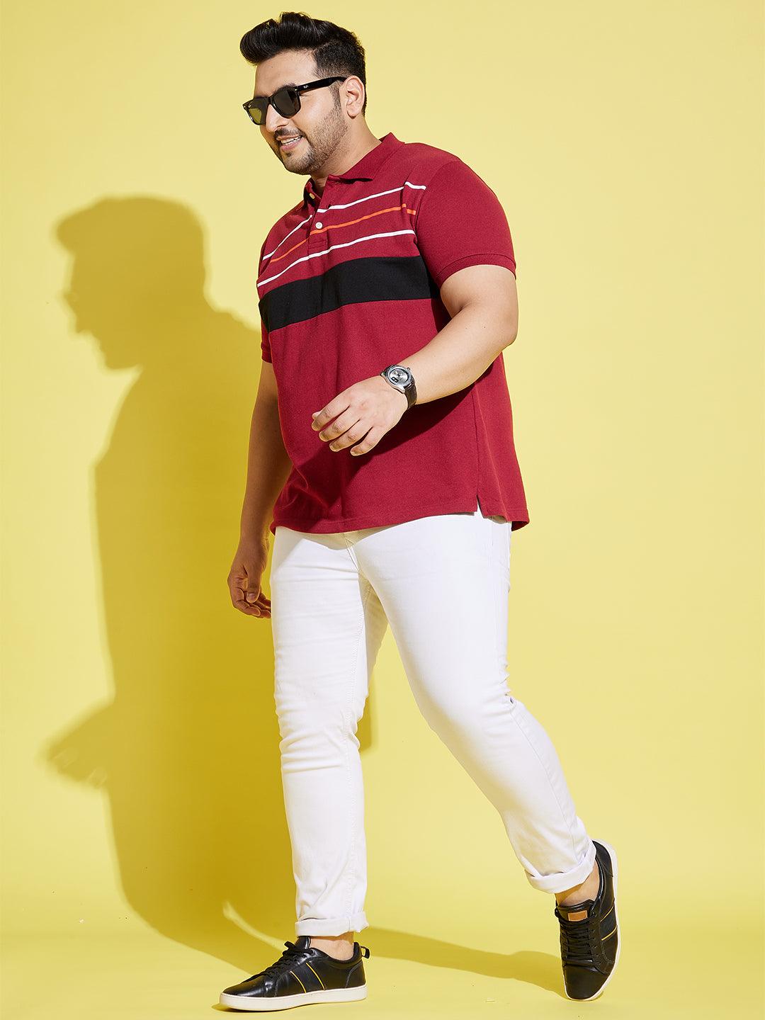 Men Plus Size Stubble Colorblock Polo Tshirt