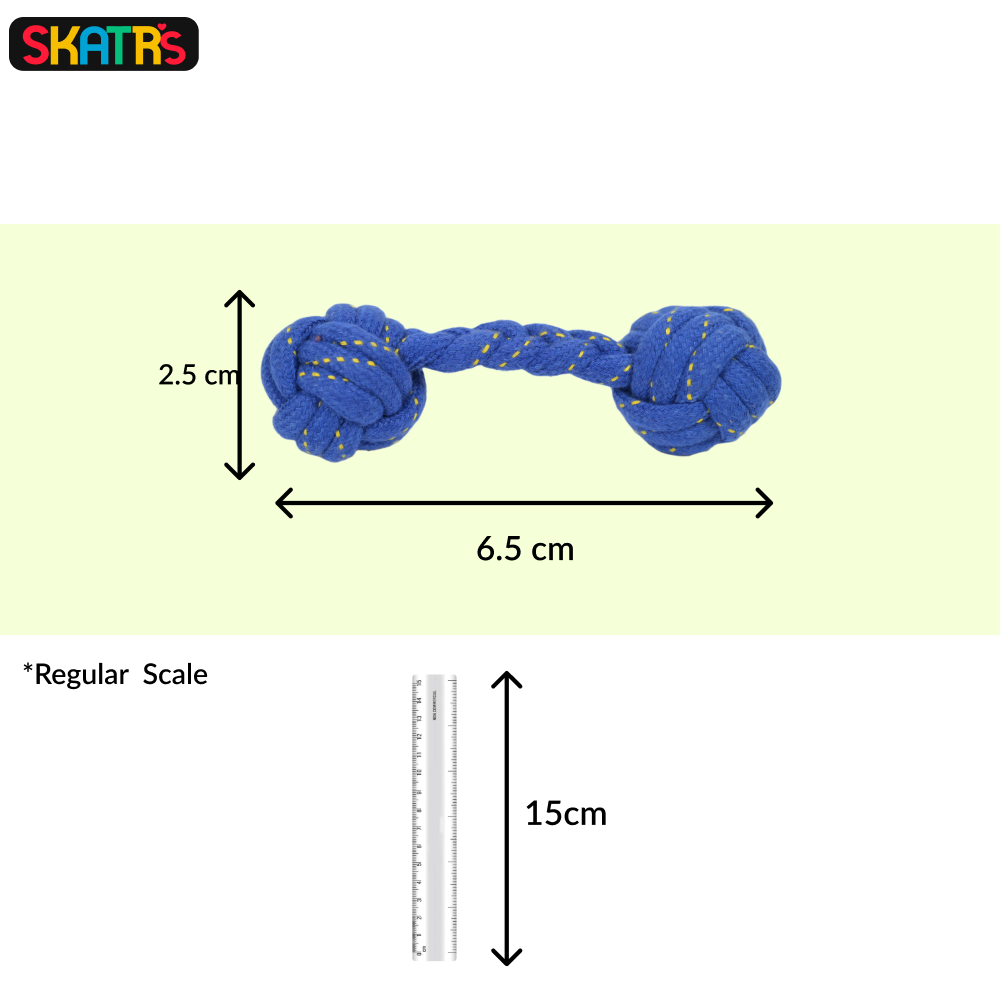 Skatrs Dumbbell Shaped Rope Chew Toy for Dogs and Cats BlueYellow