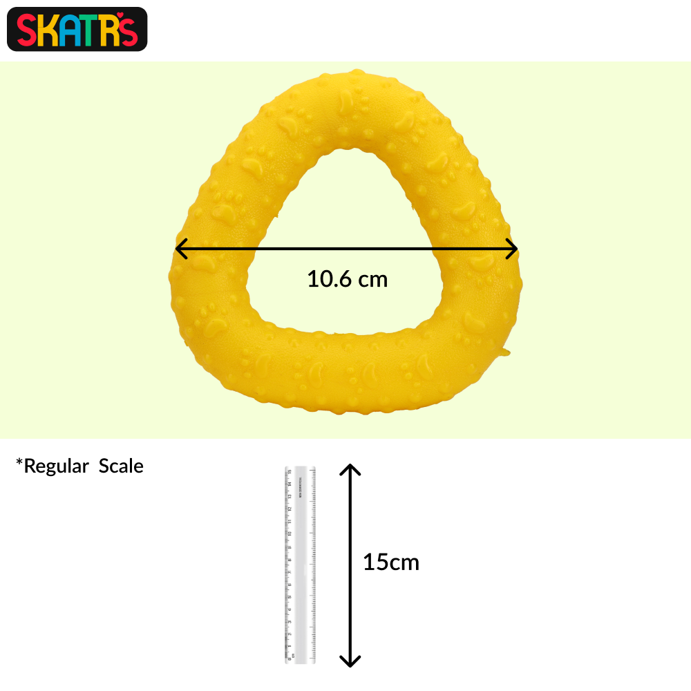 Skatrs Rubber Triangular Ring toy for Dogs and Cat  Yellow