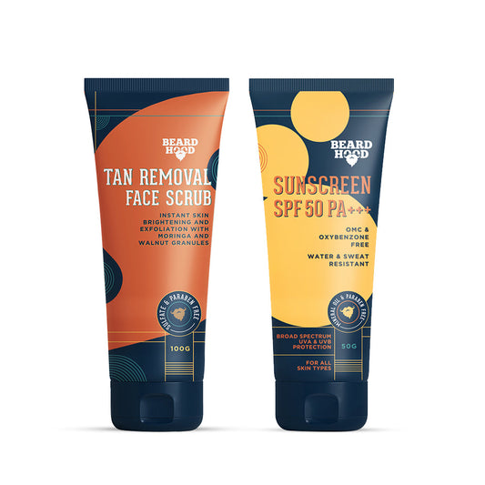 Tan Removal Face Scrub  SPF 50 Sunscreen Combo