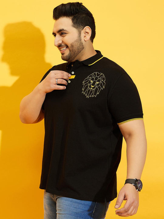 Men Plus Size Thom-Black Solid Polo Tshirt