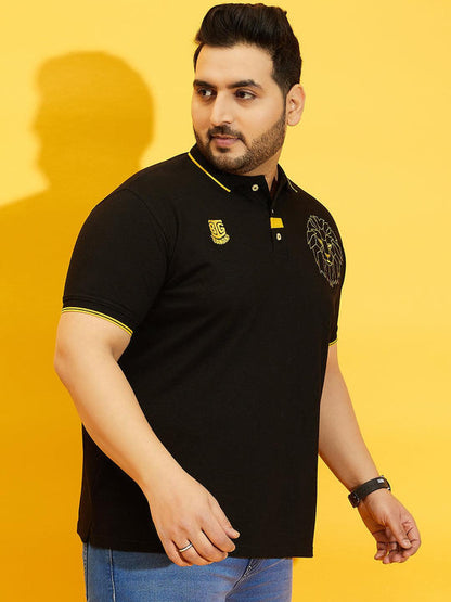 Men Plus Size Thom-Black Solid Polo Tshirt