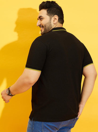 Men Plus Size Thom-Black Solid Polo Tshirt