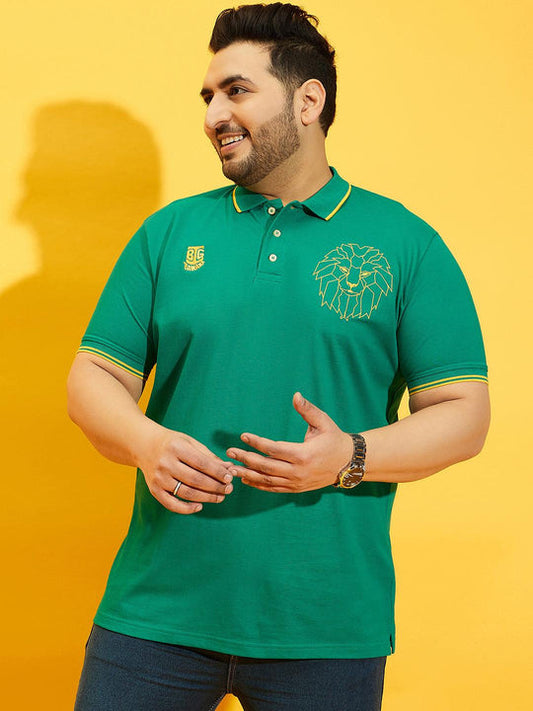 Men Plus Size Thom-Sea Green Solid Polo Tshirt