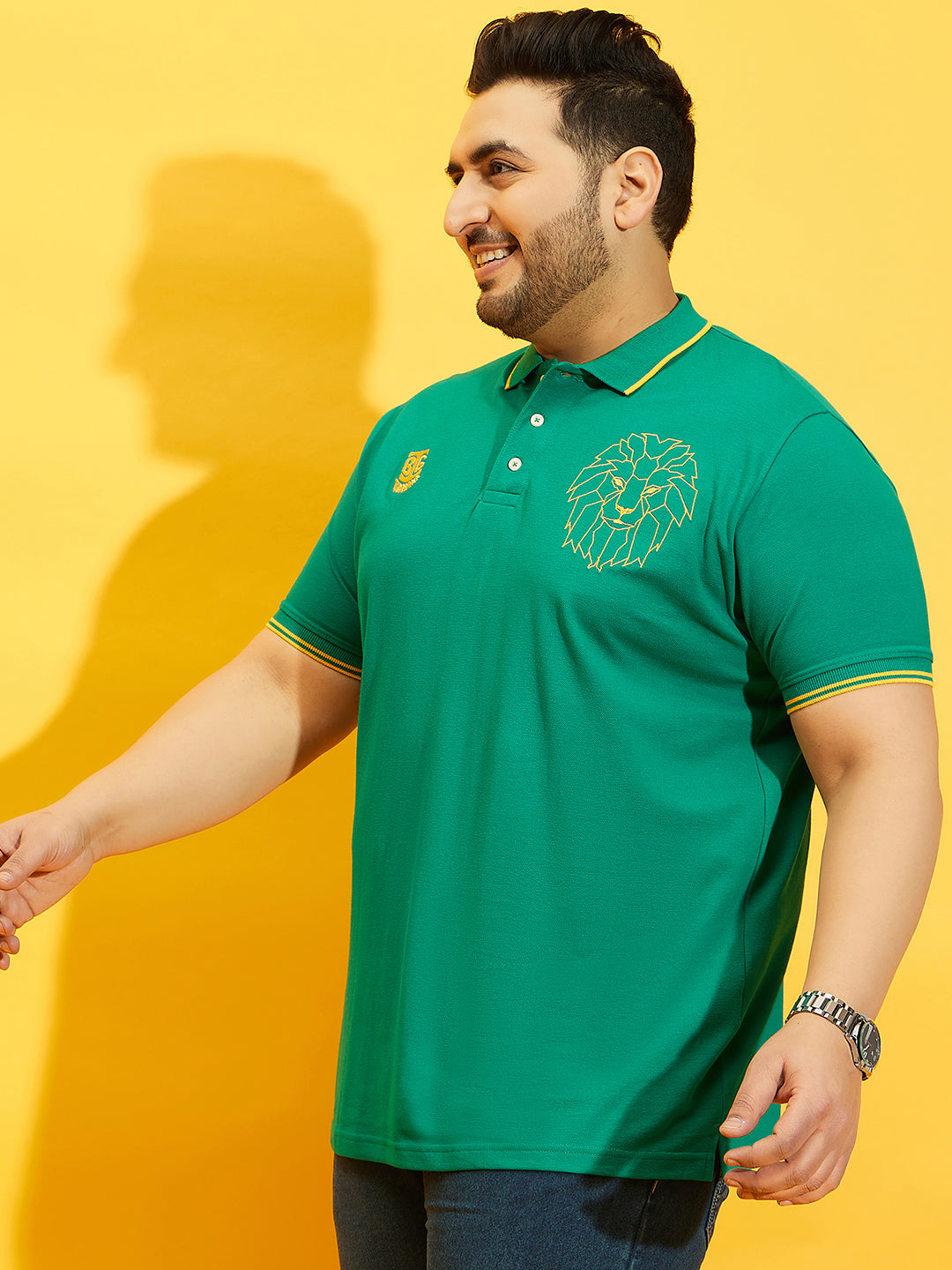 Men Plus Size Thom-Sea Green Solid Polo Tshirt