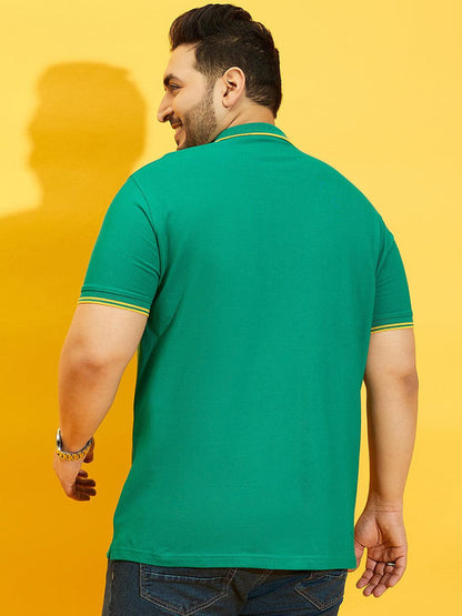 Men Plus Size Thom-Sea Green Solid Polo Tshirt