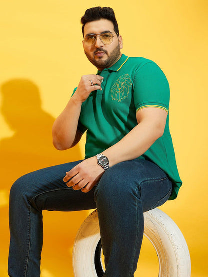 Men Plus Size Thom-Sea Green Solid Polo Tshirt