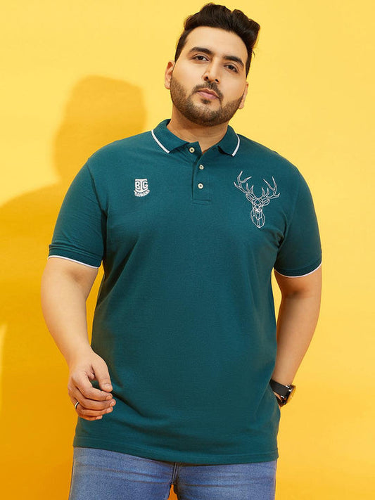 Men Plus Size Thom-Teal Solid Polo Tshirt