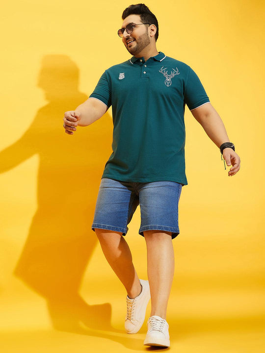 Men Plus Size Thom-Teal Solid Polo Tshirt