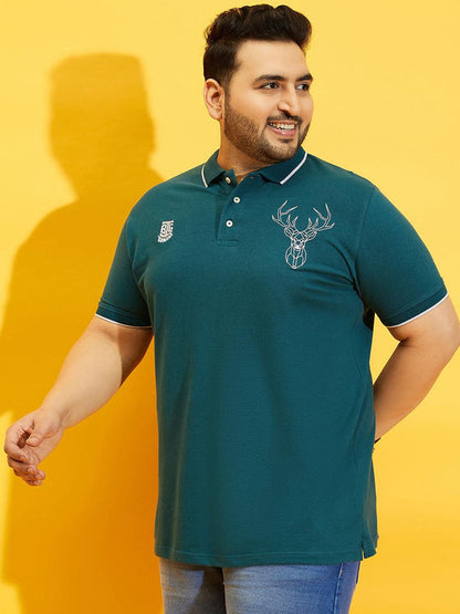 Men Plus Size Thom-Teal Solid Polo Tshirt