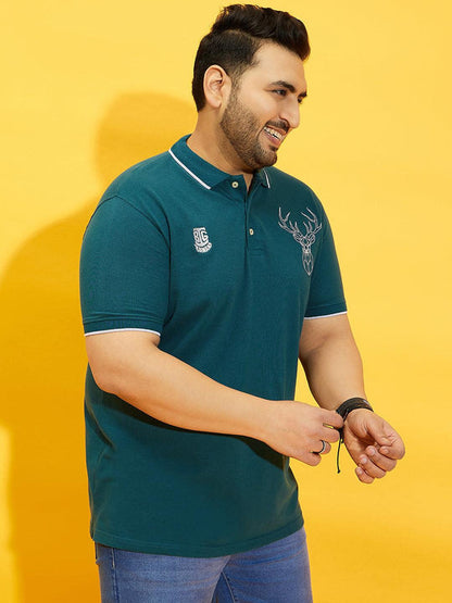 Men Plus Size Thom-Teal Solid Polo Tshirt