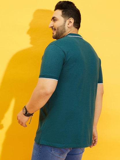 Men Plus Size Thom-Teal Solid Polo Tshirt