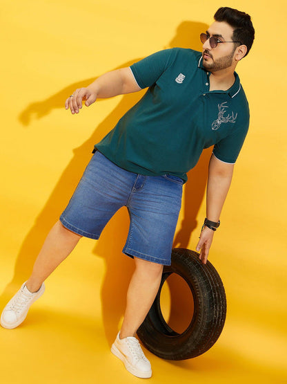 Men Plus Size Thom-Teal Solid Polo Tshirt