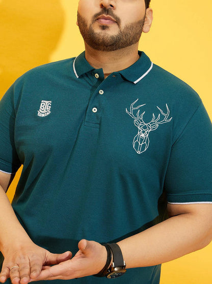 Men Plus Size Thom-Teal Solid Polo Tshirt