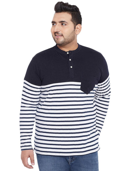 Men Plus Size Tito Striped Henley Tshirt